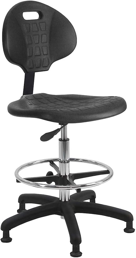 BenchPro Deluxe Chrome & Firm Polyurethane Foam Chair with 18” Adjustable Footring, Glides and Heavy Nylon Base, 21"-31" Height Adjustment, 450 lbs Capacity