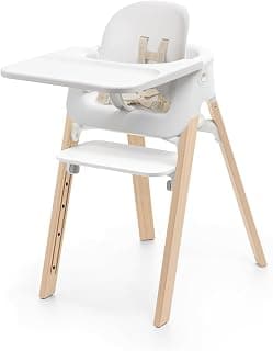 Stokke Steps High Chair for Babies & Children from 6 Months to 10 Years – 2-in-1 Adjustable & Ergonomic Design – Removable Baby Set, Tray & Safety Harness – 18.9 x 24.4 x 34.7 – White/Natural