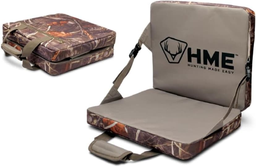 HME Durable Portable Compact Comfortable Weather-Resistant Versatile Hunting Folding Seat Foam Cushion with Adjustable Straps and Storage Pocket