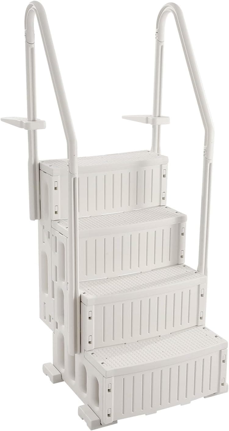 VEVOR Swimming Pool Ladder, 4-Step Double Handrails Stairs with Non-Slip Heavy Duty Steps, Max Load Capacity 400 lbs, for 48-54 in Inground & Above-Ground Pools of Any Decking Surface, Milk White