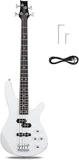 Ktaxon 4 String Electric Bass Guitar, Full Size Standard Right Handed Rosewood Fingerboard Beginner Kit with Cable Wrench Tool (White)