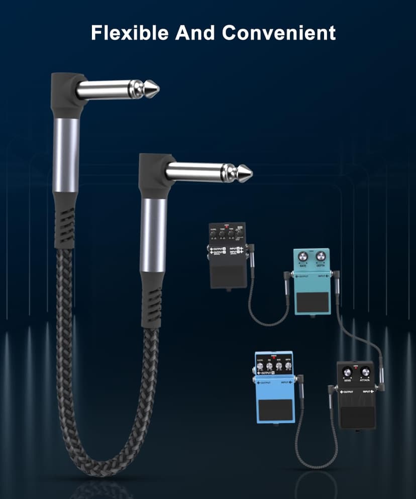 Elebase Guitar Patch Cables 6-Inch 3-Pack,6.35MM Effects Pedal Board Cord,1/4 Right-Angle Nylon Braided Instrument Audio Cable,Pedalboard Connector TS Copper Wire for Amp/Amplifier,Mixer,Electric Bass