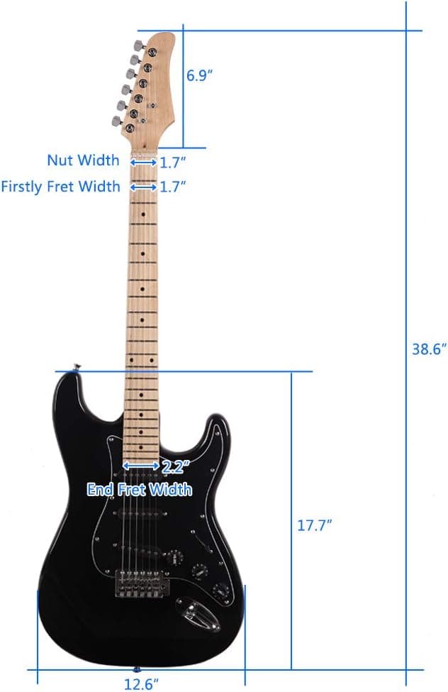 Pinikuyiro Electric Guitar 39" Complete Beginner Starter kit Full Size with 20w Amp,w/Strap,Bag,Guitar Amplifier,Power Wire,Plectrum,Tremolo Bar (Black)