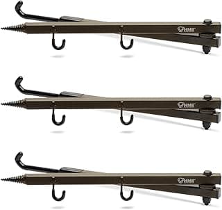HME Durable Secure Convenient Portable Folding Tree Stand Bow Hanger w/Two Accessory Hooks - Extends to 20", Folds to 10", 3 Pack