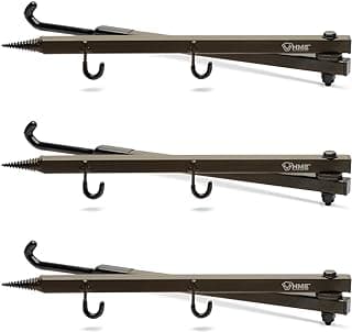 HME Durable Secure Convenient Portable Folding Tree Stand Bow Hanger w/Two Accessory Hooks - Extends to 20", Folds to 10", 3 Pack