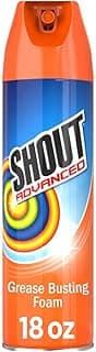 Shout Advanced Grease Busting Foam, Laundry Stain Remover, Oil and Grease Stain Remover for Clothes Laundry; Works on motor oil, bike grease, cooking oil, and more! 18oz Can