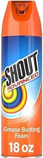 Shout Advanced Grease Busting Foam, Laundry Stain Remover, Oil and Grease Stain Remover for Clothes Laundry; Works on motor oil, bike grease, cooking oil, and more! 18oz Can