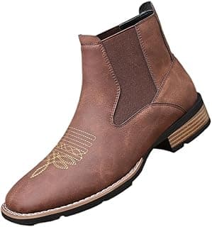 GHTRHSB Men's Western Cowboy Chelsea Boots, Classic Square Toe Cowboy Casual Work Ankle Boots,Slip On Casual Retro Stylish Boots
