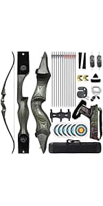 Black Hunter Archery Takedown Bow Longbow American Longbow Adult Right Hand Hunting Wood Bow 60",30-60lbs Target Practice