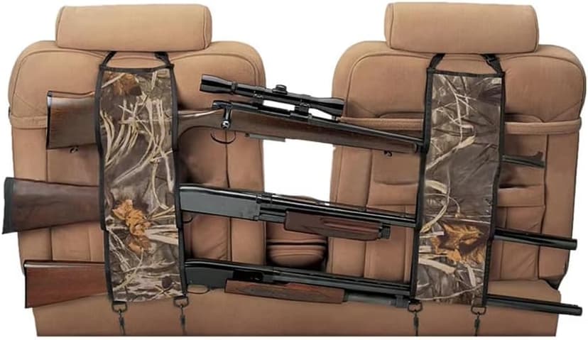 Seat Back Gun Rack, Gun Sling Bag, Camo Front Seat Gun Organizer Holder for Hunting Rifles/Shotguns for 3 Guns, Rifles, Shotguns in Cars, Trucks & SUV for Hunting Sports Camouflage