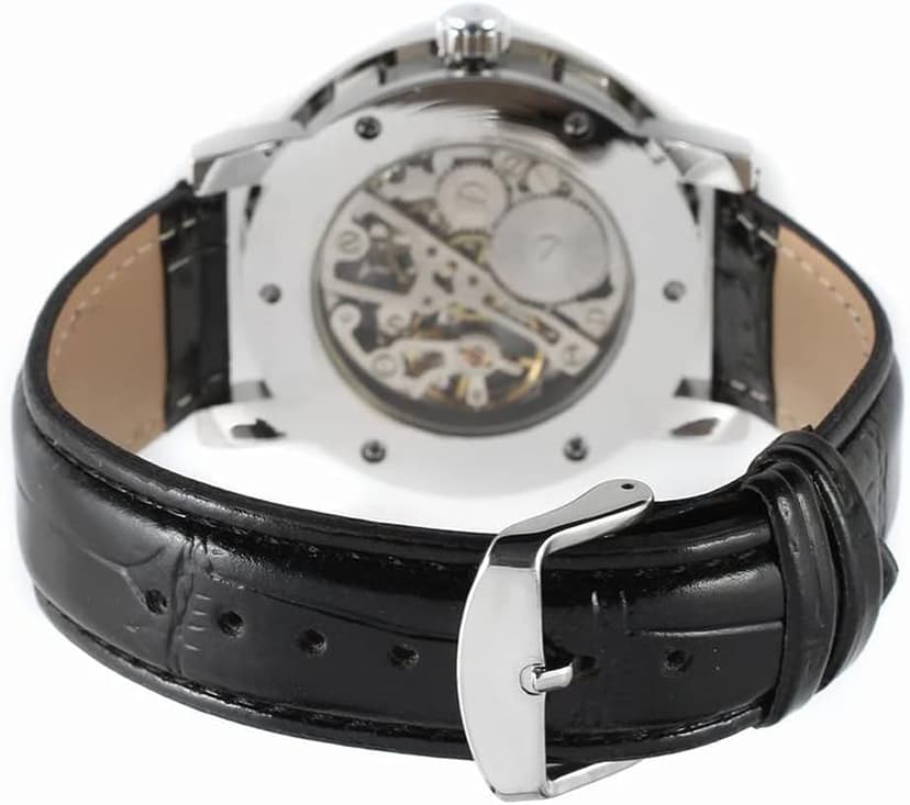 Weicam Men's Fashion Mechanical Wristwatch Transparent Dial with Skeleton Design Leather Band Automatic Manual-Winding Watch