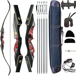 PMZ Recurve Bow and Arrow Set, Newset Professional Aldults Archery Hunting Bow Kit, 60'' Wooden Takedown Bow, for Youth Beginners to Advanced Outdoor Practice & Hunting, Right Hand, 20-60 lbs