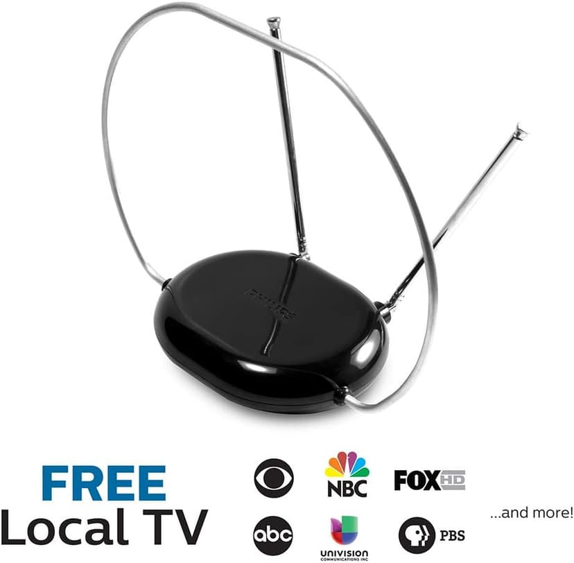 Philips Rabbit Ears Black Indoor TV Antenna, Dipoles and Circular Loop, Tabletop, Digital, Smart TV Compatible, HDTV, 4K 1080P VHF UHF, 5Ft Coaxial Cable, SDV8201B/27