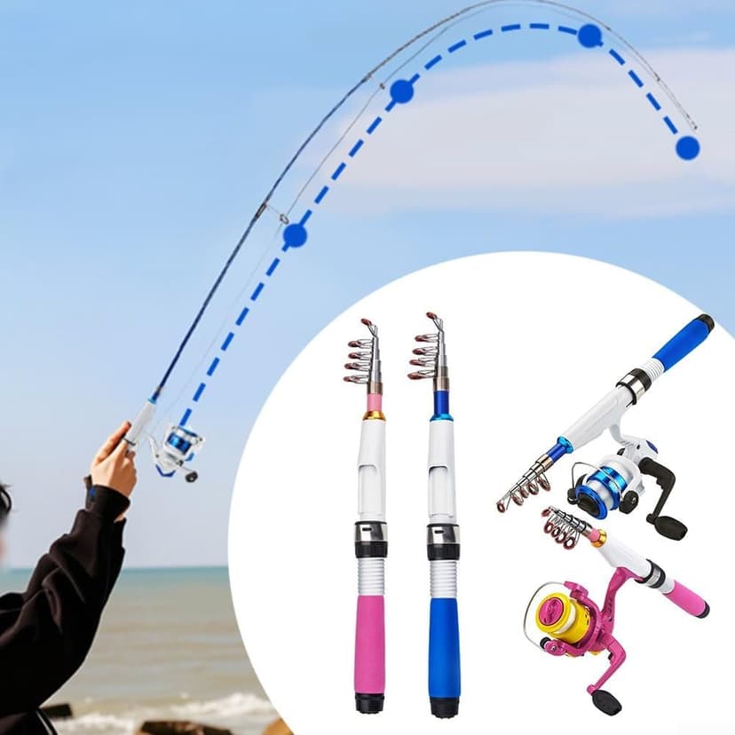 Collapsible Fishing Rod and Reel-Combo,Mini Telescopic Fishing Rod with Spinning-Reel, Portable Collapsible Fishing Pole Kit for Saltwater and Freshwater