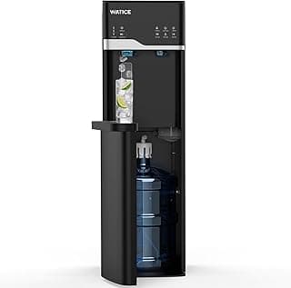 Self-Cleaning Water Dispenser with Ice Maker, Bottom Loading Hot & Cold Water Cooler for 3 or 5 Gallon Bottle - Child Safety Lock & Nightlight - Water Machine for Home, Office, Black