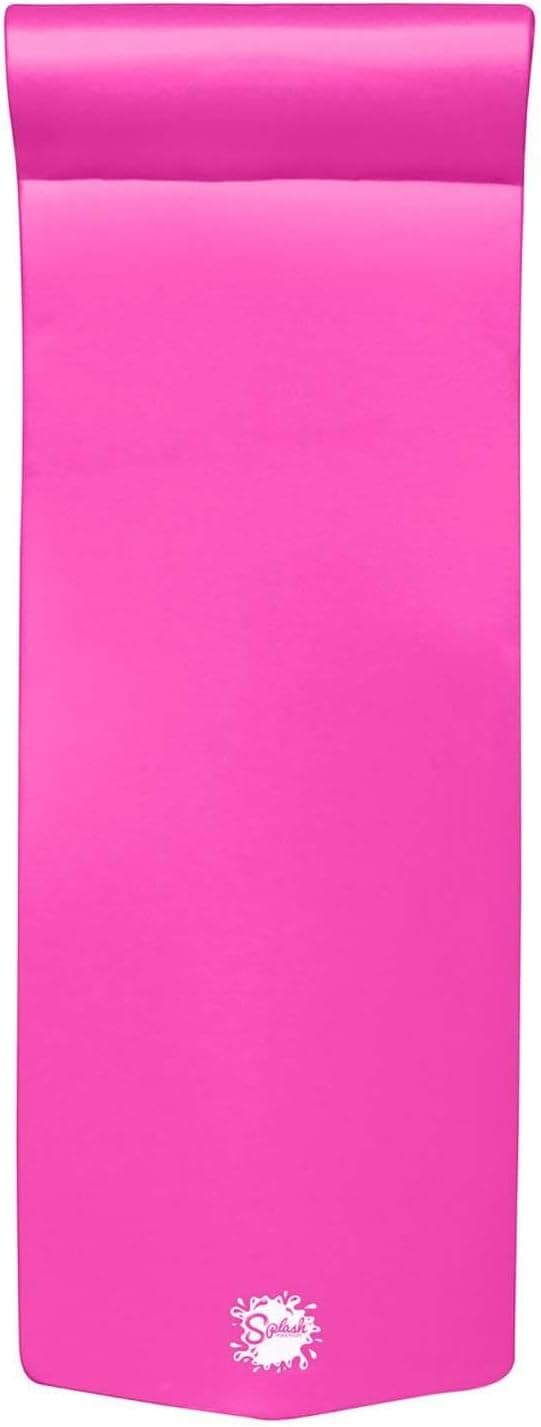 TRC Recreation Splash 1.25 Inch Thick Foam Swimming Pool Float Mat Large Adult Lounger with Built-in Roll Pillow, 1 Bahama Blue & 1 Flamingo Pink