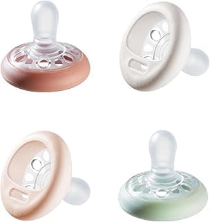 Tommee Tippee Breast-Like Pacifier, 0-6 Months, Symmetrical Design, Natural Breast-Like Baglet, BPA-Free Binkies, Rose/Green/Cream, Pack of 4
