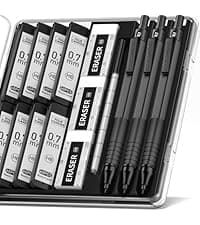 Four Candies 0.7mm Mechanical Pencil Set with Case - 4PCS Metal Mechanical Pencils, 8 Tubes HB #2 Lead Refills, 3PCS 4B Erasers and 9PCS Eraser Refills, Lead Mechanical Pencils for Writing & Drawing