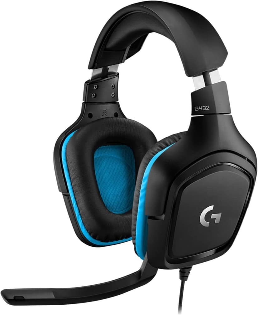 Logitech G432 Wired Gaming Headset, 7.1 Surround Sound, DTS Headphone:X 2.0, Flip-to-Mute Mic, PC (Leatherette) Black/Blue