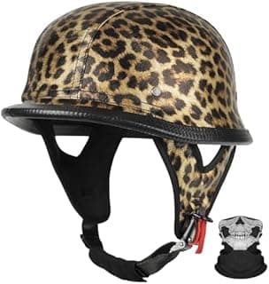 Vintage German Leather Motorcycle Half Helmet for Men Women - DOT Approved Open Face Helmets, Retro Biker Helmet for Cruiser, Chopper, Scooter