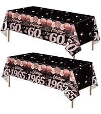 60th Birthday Decorations for Women, 33pcs Black Rose Gold Happy 60th Birthday Banner Crown and Sash Balloons Backdrop Hanging Swirls Paper Fans, 60 Years Old Party Supplies Kit