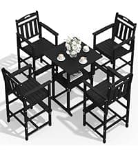 HDPE Outdoor Patio Dining Set with Table & 6 Chairs, All-Weather 7-Piece Outdoor Table and Chairs, 2" Umbrella Hole, Patio Furniture for Garden, Backyard, Deck | Grey