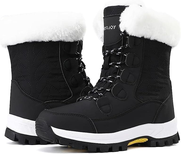 COOJOY Womens Waterproof Winter Snow Boots Warm Shoes Furry Mid Calf Lightweight Walking Hiking Booties