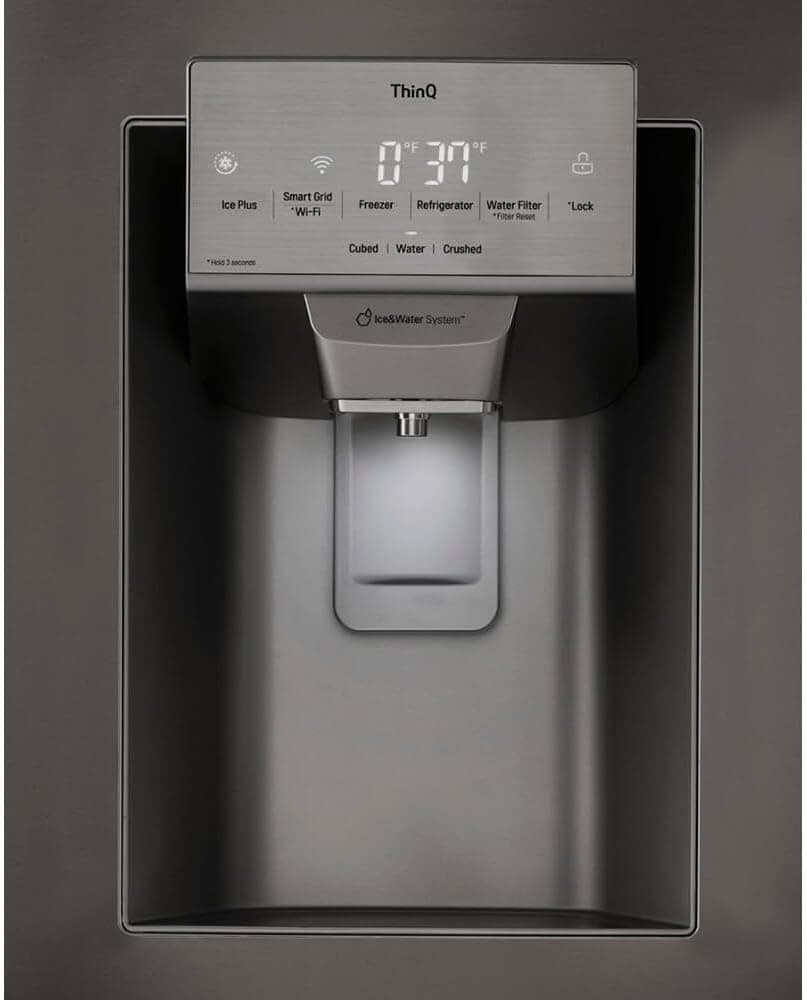 LG 28 Cu. Ft. Smart French Door Refrigerator with Dual Ice Maker, Door Cooling+, Wi-Fi Connectivity, and PrintProof Black Stainless Steel Finish