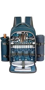 Hap Tim Picnic Basket Backpack for 2 Person with 2 Insulated Cooler Compartment, Wine Holder, Fleece Blanket, Cutlery Set, Wedding Gifts for Couples, Bridal Shower Gifts, Engagement Gifts