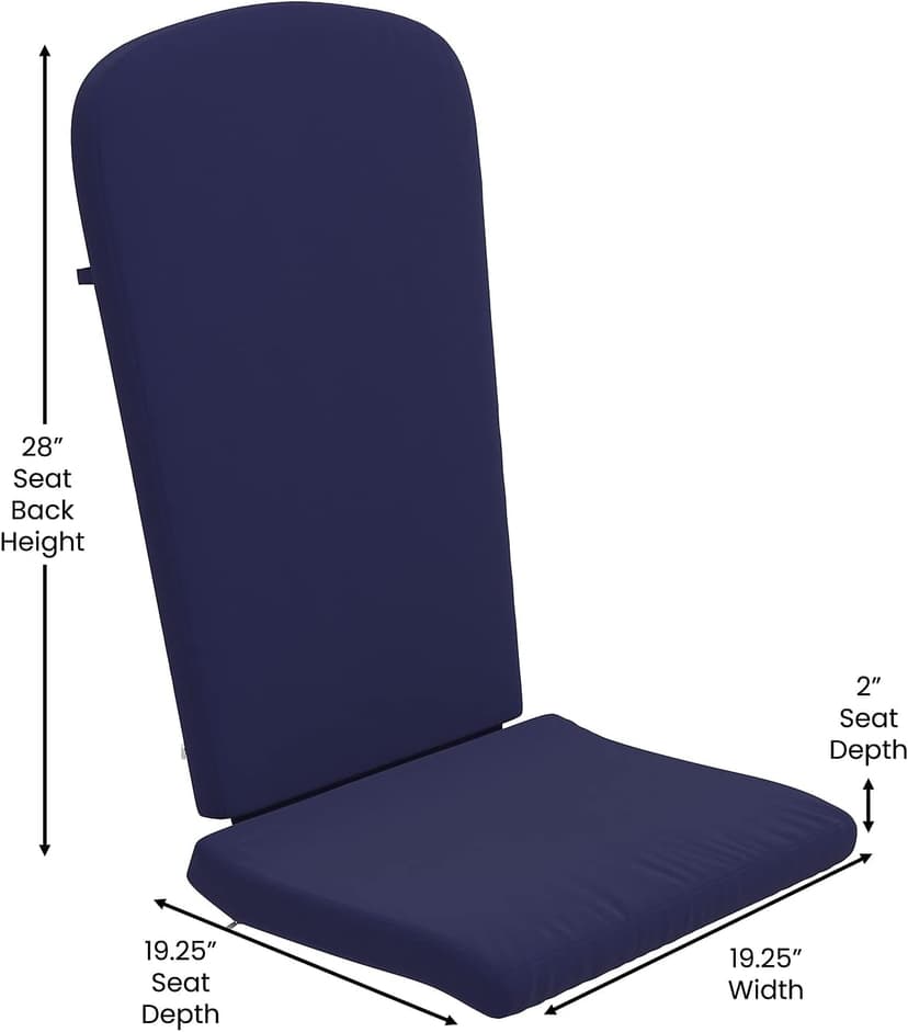 Flash Furniture Charlestown Set of 2 Adirondack Chair Cushions - Blue Fabric Cushions - 2" Thick Padding - Indoor/Outdoor - Patio Chair Replacement Cushions