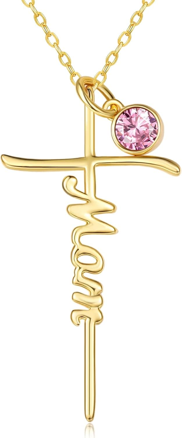 Mothers Day Religion Christian Pendant for Mom 14K Gold Mom Cross Necklace Mother Jewelry Birthday Gift B0GSV5Q8C6
