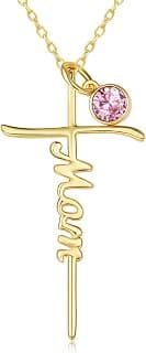 Mothers Day Religion Christian Pendant for Mom 14K Gold Mom Cross Necklace Mother Jewelry Birthday Gift B0GSV5Q8C6