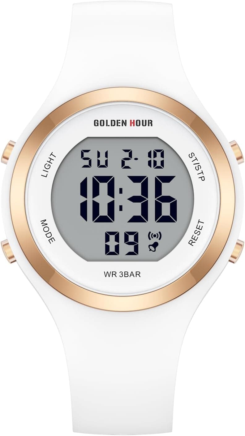 GOLDEN HOUR Waterproof Sport Women's Digital Chronograph Silicone Strap Watch