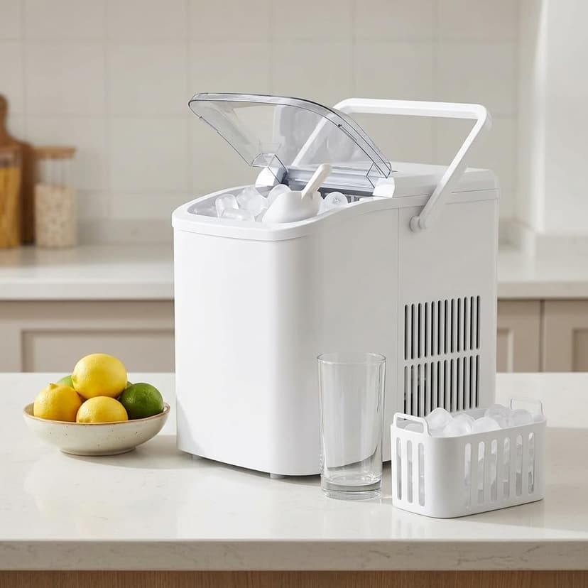 SUMELL Countertop Ice Maker with Handle, 26lbs/24H Portable Ice Machine, Bullet Ice Maker for Home, Kitchen, Camping & Bar