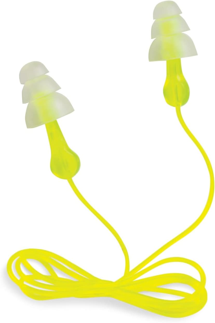 Peltor Sport Tri-Flange Corded Reusable Earplugs, 3 Pair, Noise Reduction Rating (NRR) 26 dB, Comfortable Fit, Ideal For Range, Shooting & Hunting, Washable and Corded, Neon Yellow (97317-10C)