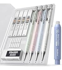 Nicpro 3PCS Cute Mechanical Pencil Set with Case, 0.7 mm Pencils with 6 Tube HB Lead Refill, 3PCS Eraser, 9PCS Eraser Refill for School Supplies Student Writing, Drafting Drawing Sketching