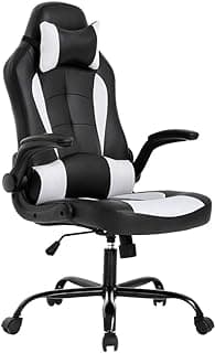 BestOffice PC Gaming Chair Ergonomic Office Chair Desk Chair with Lumbar Support Flip Up Arms Headrest PU Leather Executive High Back Computer Chair for Adults Women Men (White)