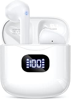 KTGEE Wireless Earbuds Bluetooth 5.3 Headphones, 40Hrs Playback Stereo Ear Buds with LED Display Charging Case IPX7 Waterproof in-Ear Earphones with Mic for Phone Tablet Laptop Sports, White