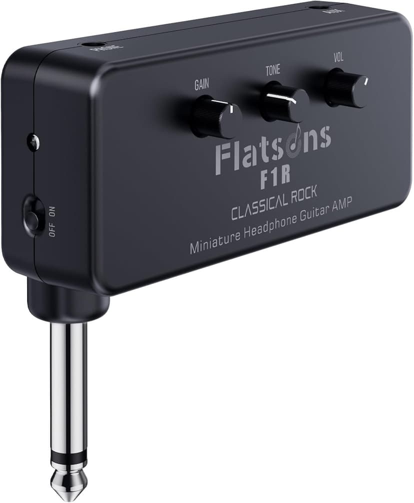 Flatsons F1R Mini Guitar Headphone Amp, Distortion Timbre Electric Guitar Headphone Amplifier with 3.5mm Earbud/AUX Jack, Classic Rock Tone Portable Amp for Silent Practice Indoor Travel Night