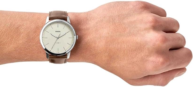 Fossil Men's Minimalist Quartz Stainless Steel and Leather Three-Hand Watch