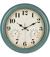 zyzamay 13 Inch Outdoor Clock with Thermometer and Hygrometer, Waterproof and Silent, Large Easy-to-Read Numbers, Ideal for Bedroom,Office,Living Room,Porch,Garden,Pool(BlackGold)