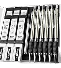 Four Candies 0.7mm Mechanical Pencil Set with Case - 4PCS Metal Mechanical Pencils, 8 Tubes HB #2 Lead Refills, 3PCS 4B Erasers and 9PCS Eraser Refills, Lead Mechanical Pencils for Writing & Drawing
