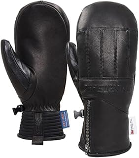 Harssidanzar Winter Leather Ski Mittens Goatskin Thermal Waterproof Snowboarding Gloves for Men Women KM065US