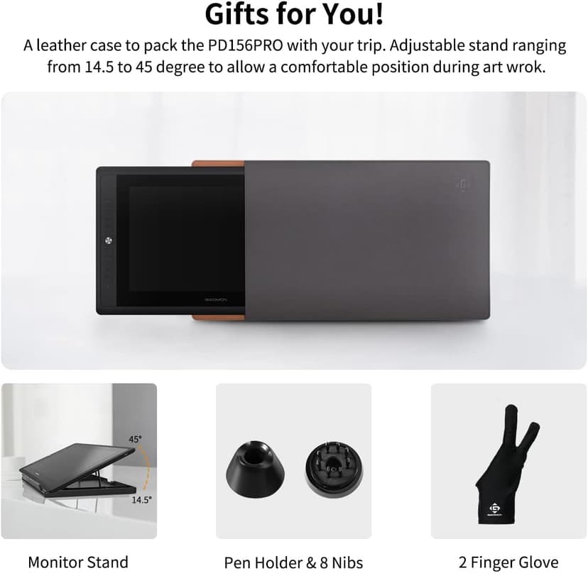 GAOMON PD156Pro - 15.6" Drawing Tablet with Screen Full-Laminated 120% sRGB Pen Display with Dial Key & 10 Hotkeys, Battery-Free Stylus Art Tablet for Digital Drawing, Anime, Sketch, Graphic Design