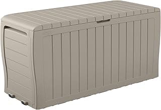 Keter Marvel Plus 71 Gallon Resin Outdoor Storage Box for Patio Furniture Cushions, Throw Pillows, Garden Tools and Pool Floats, Beige