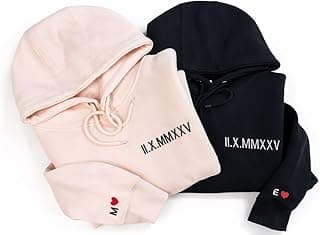 Custom Embroidered Roman Numeral Hoodie – Personalized Hoodie with Initial and Heart for Boyfriend or Girlfriend, Matching Couple Hoodies