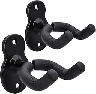 Sound harbor Guitar Wall Mount Hanger 2 Pack Hook Acoustic Electric Bass Guitar Wall Hanger Black Metal Guitar Holder