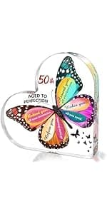 50th Anniversary Wedding Gifts for Couple Parents, Acrylic Heart Cake Topper Decorations, 50 Year Anniversary Presents Gifts Idea for Her Him