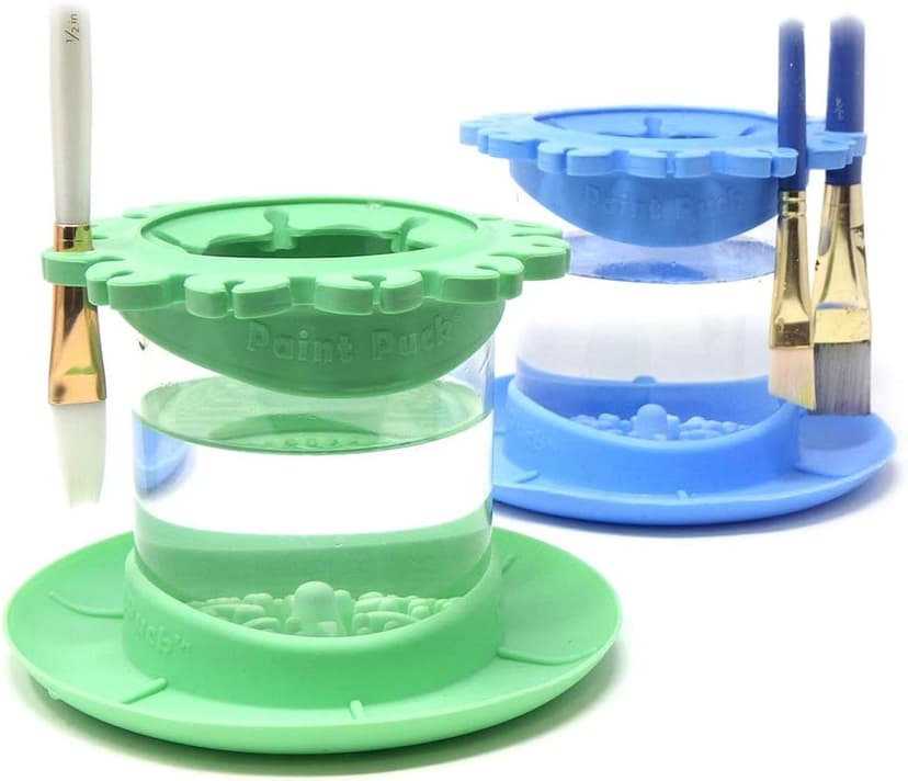 Non-Spill Paint Water Cup & Brush Cleaner, Brush Holder, Squeegee Lips & Drip Tray, Acrylic, Watercolor, Art Supplies Paint Puck Ultimate Rinse Cup Paint Brush Cleaner, Mug (4 in), Green B07XVR2K3B