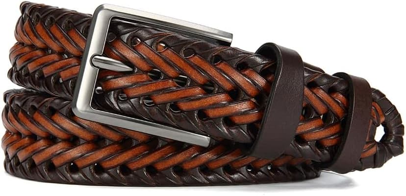 YOORAN Leather Braided Belts Men Golf Belt 1 3/8" Woven Belt Casual Jeans Gift Box